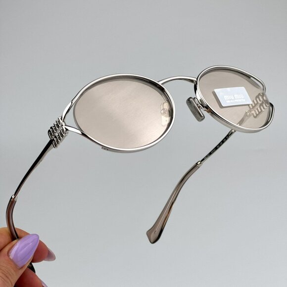 Miu Miu MU52YS 1BC10F BRAND NEW Sunglasses  Silver Pale Gold Oval Unisex - Picture 2 of 12